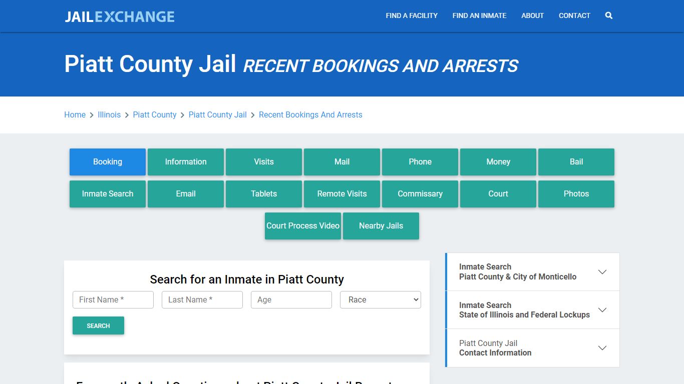 Piatt County Jail Recent Bookings And Arrests - Jail Exchange